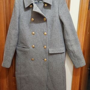 J. Crew Wool Nello Gori Statium Cloth Charcoal Grey Pea Coat with Gold Buttons
